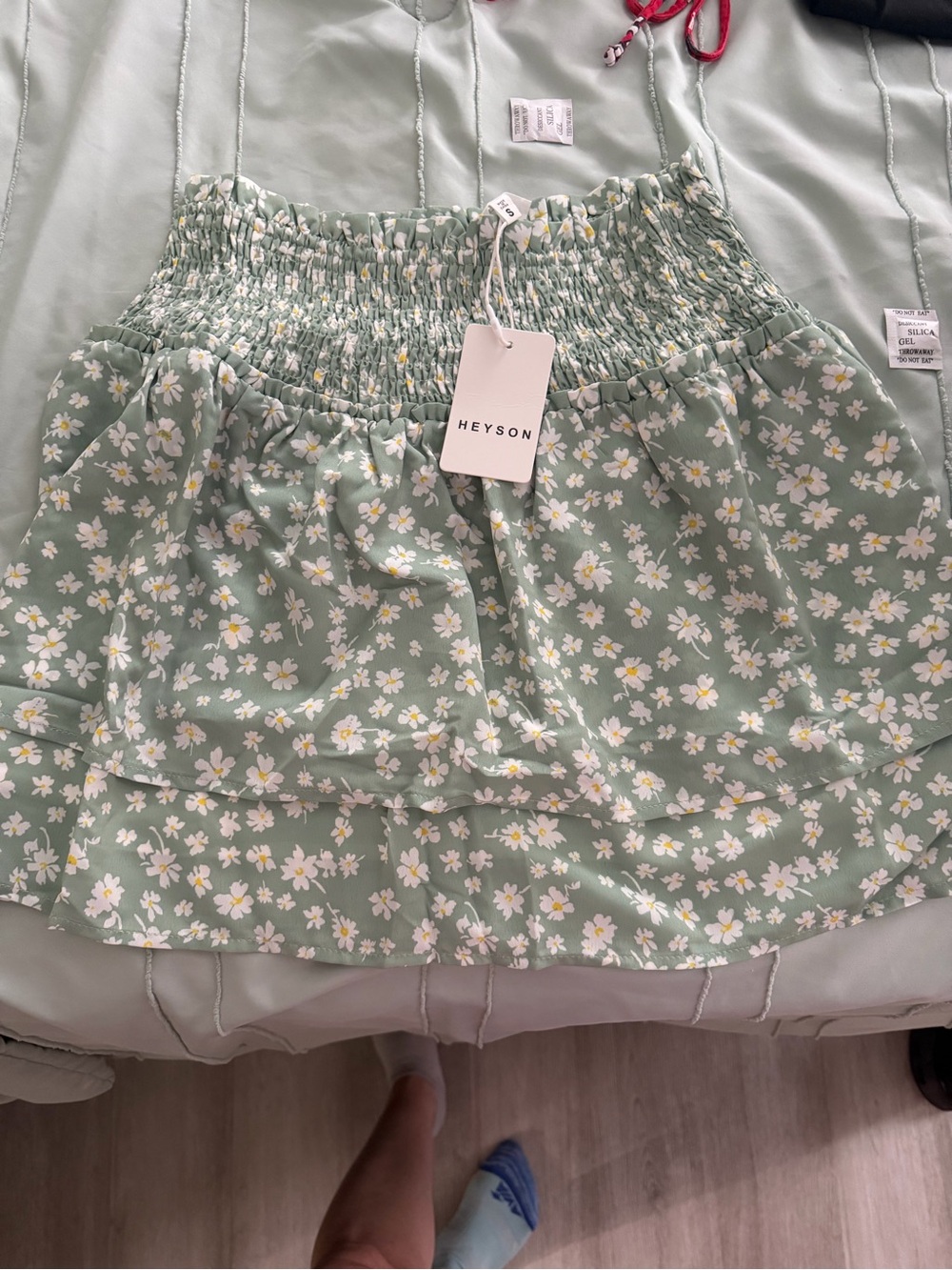 Heyson Sage Green Floral Smocked Midi Skirt